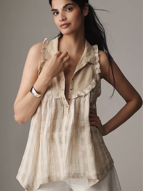 Anthropologie Tops - Anthropologie Pilcro Seaside Collared Swing Blouse Button-Up Shirt